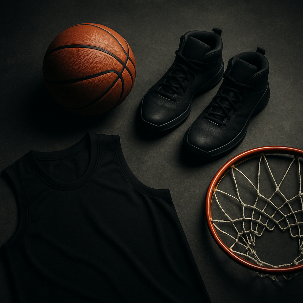 Basketball equipment on dark stone